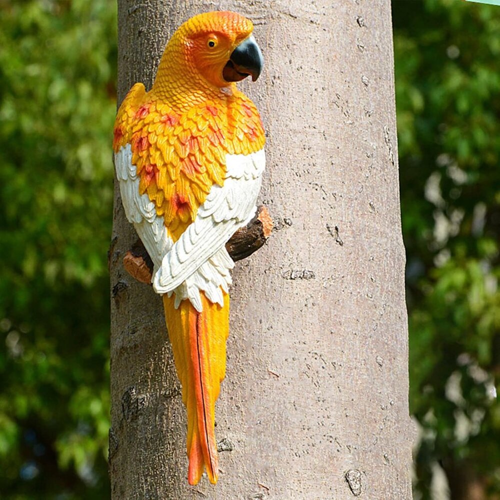Yellow Large Resin Fake Macaw Hawaiian Tropical Parrot Sculpture for Porch Patio